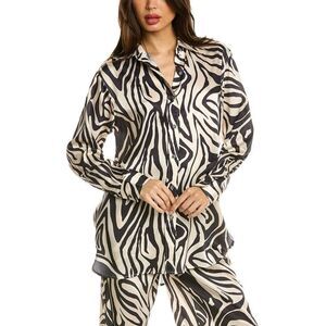 Ronny Kobo Rico Zebra Print Button Front Shirt Blouse Black White Size XS